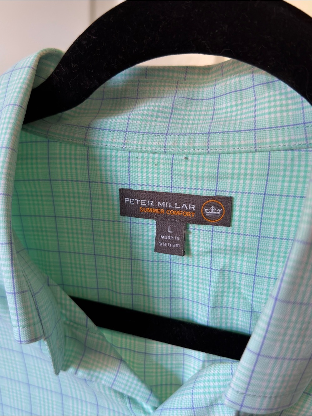Peter Millar Mint Green Plaid Dress Shirt with Blue Windowpane